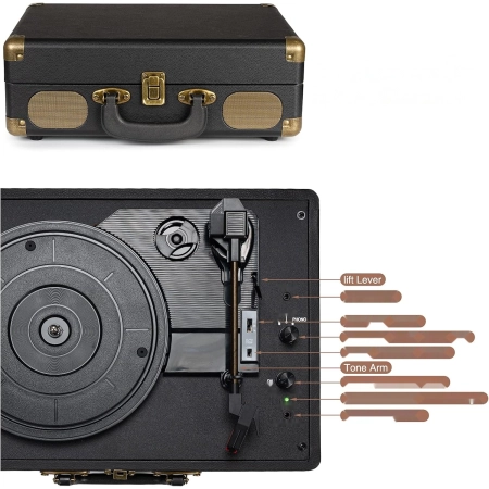 Gramofon Retrolife GRAMOFON VINTAGE RETRO WALIZKOWY 3-BIEGOWY czarny