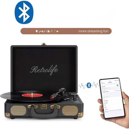 Gramofon Retrolife GRAMOFON VINTAGE RETRO WALIZKOWY 3-BIEGOWY czarny