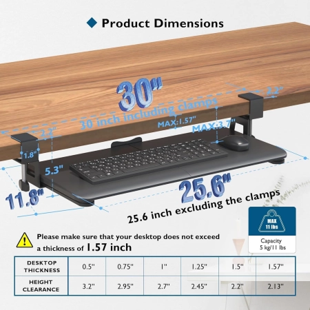 Taca Na Klawiaturę BONTEC Z Zaciskiem C 650 x 300 mm Pod Biurko