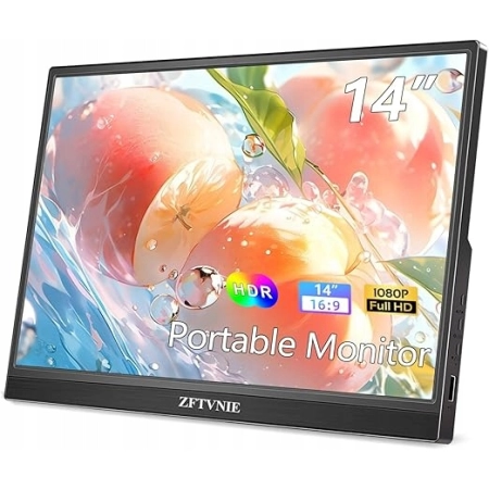 ZFTVNIE HD140 Przenośny 14-calowy monitor FHD 1080P IPS HDR do PC Xbox PS5