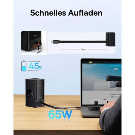 BASEUS ŁADOWARKA LISTWA ZASILAJĄCA ZASILACZ AC 230V 4x USB USB-C PD 65W