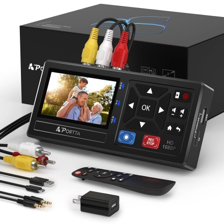 Konwerter PORTTA VHS na Cyfrowy Grabber Video 1080p AV/RCA USB/SD LCD