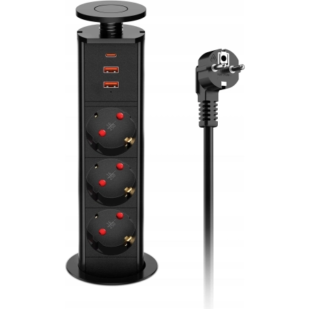Gniazdo nablatowe Kolumna 2x USB USB-C chowane długość kabla 1,8M