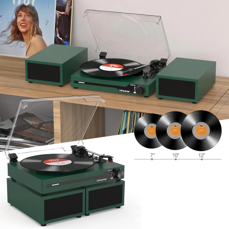 Udreamer Gramofon z 2 podwójnymi głośnikami stereo, gramofon w stylu vintag