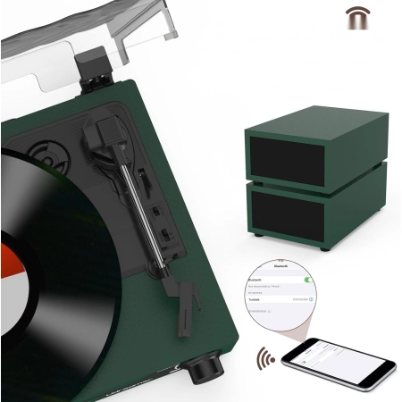 Udreamer Gramofon z 2 podwójnymi głośnikami stereo, gramofon w stylu vintag
