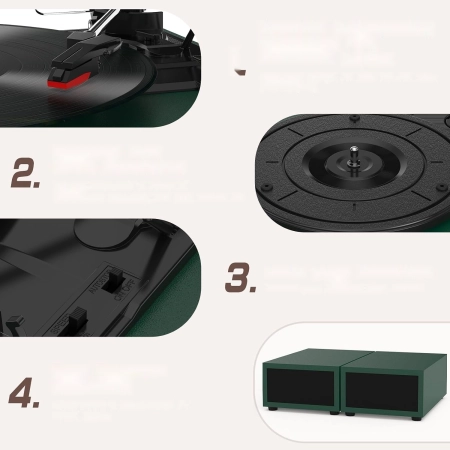 Udreamer Gramofon z 2 podwójnymi głośnikami stereo, gramofon w stylu vintag