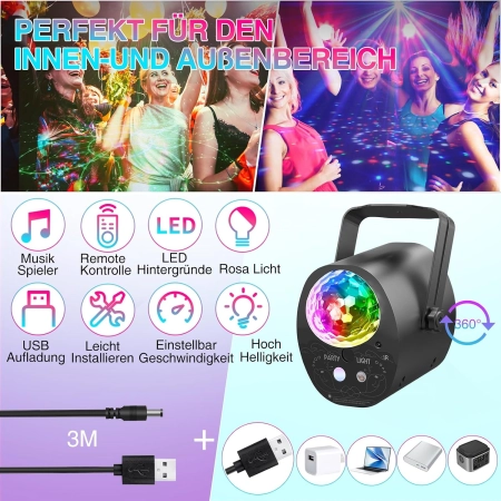 Kula dyskotekowa ALLWIN Starlight 3w1 z pilotem zdalnym USB 3m