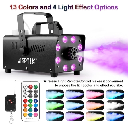 Wytwornica dymu AGPtEK 8 diod LED 13 kolorów RGB efekt 500 W