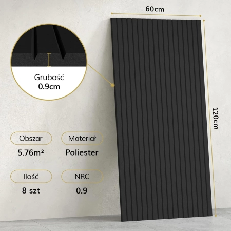 Panele Akustyczne TONOR 8 Pack Czarny 120x60x09cm Dźwiękoszczelne