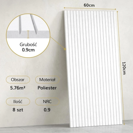 Panele akustyczne TONOR 8 Pack Białe 120x60x09cm Samoprzylepne Dekoracyjne