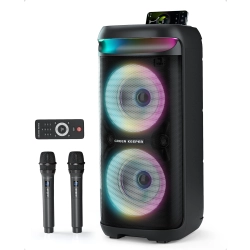 Karaoke Zestaw GREEN KEEPER 400W Bluetooth LED TWS USB 2 Mikrofony