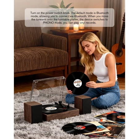 System stereo Muse MT-108BT z gramofonem i USB 33/45/78 RPM