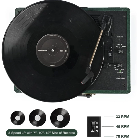 Gramofon Trynnay R610GR zielony styl retro