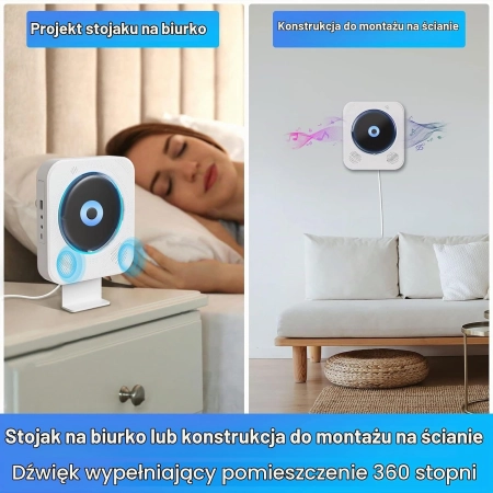 PRZENOŚNY ODTWARZACZ CD Z BLUETOOTH 5.0 I DWIEMA GŁOŚNIKAMI HI-FI