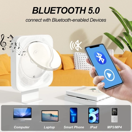 PRZENOŚNY ODTWARZACZ CD Z BLUETOOTH 5.0 I DWIEMA GŁOŚNIKAMI HI-FI