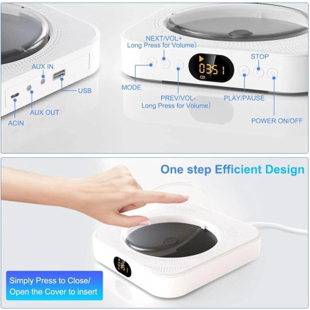 PRZENOŚNY ODTWARZACZ CD Z BLUETOOTH 5.0 I DWIEMA GŁOŚNIKAMI HI-FI
