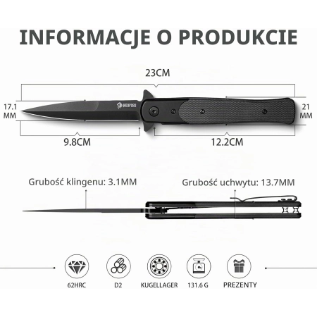 Nóż składany NedFoss MERMAID 8,5 cm Stal D2 EDC G10