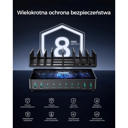 STACJA ŁADOWANIA USB-C 10 PORTÓW GaN PD 100W