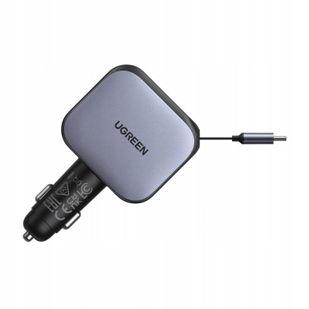 Ugreen EC604 ładowarka samochodowa 145W zwijany kabel USB-C USB-A 3 porty