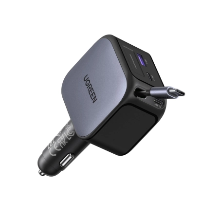 Ugreen EC604 ładowarka samochodowa 145W zwijany kabel USB-C USB-A 3 porty