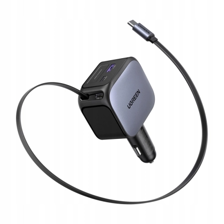 Ugreen EC604 ładowarka samochodowa 145W zwijany kabel USB-C USB-A 3 porty