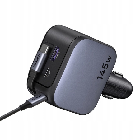 Ugreen EC604 ładowarka samochodowa 145W zwijany kabel USB-C USB-A 3 porty