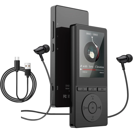 Odtwarzacz MP3 64 GB Bluetooth 5.3 HiFi Głośnik E-book Dyktafon Czarny