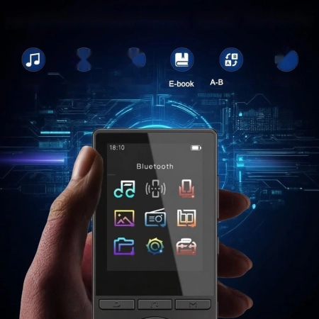 Odtwarzacz MP3 64 GB Bluetooth 5.3 HiFi Głośnik E-book Dyktafon Czarny