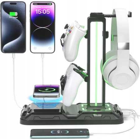 KDD STOJAK NA SŁUCHAWKI I PADY OBROTOWY UCHWYT Z PORTAMI USB RGB GAMING