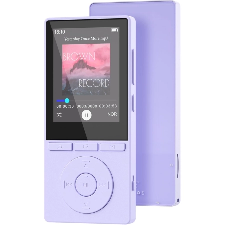Odtwarzacz MP3 64 GB Bluetooth 5.3 HiFi Głośnik E-book Dyktafon Fioletowy