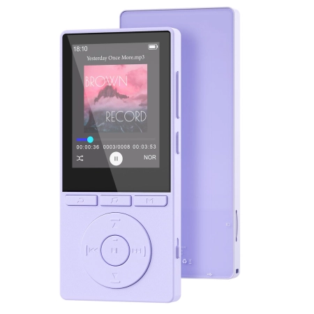 Odtwarzacz MP3 64 GB Bluetooth 5.3 HiFi Głośnik E-book Dyktafon Fioletowy