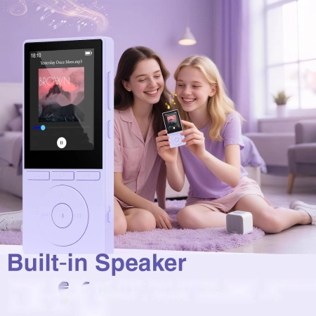 Odtwarzacz MP3 64 GB Bluetooth 5.3 HiFi Głośnik E-book Dyktafon Fioletowy