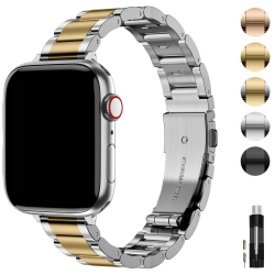 Pasek Apple Watch stal nierdzewna Srebrny+złoty wąski 49mm-38mm