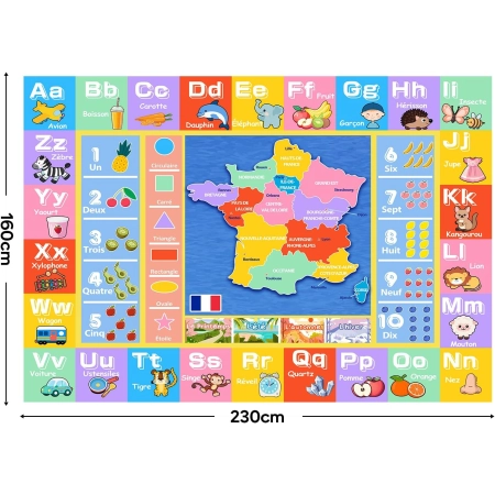 Dywan Mata Edukacyjna Luogort Kids Litery Mapa 230x160 cm  motyw alfabetu