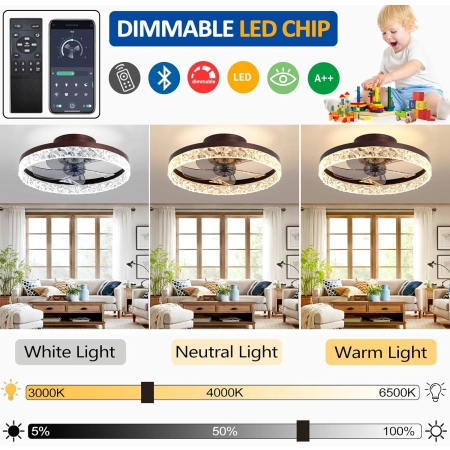 Lampa sufitowa Exlafi Czarny 50CM LED wentylator 6 prędkości cicha