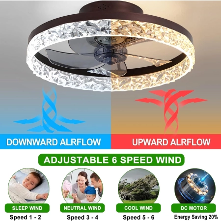 Lampa sufitowa Exlafi Czarny 50CM LED wentylator 6 prędkości cicha
