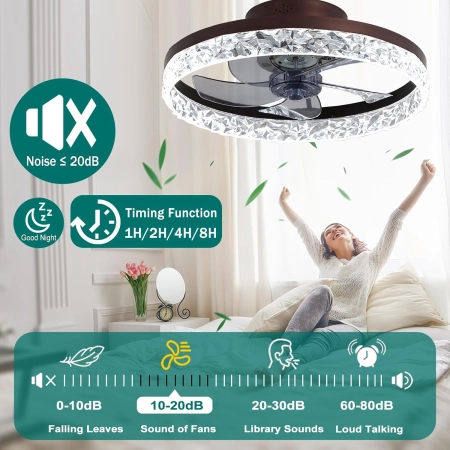 Lampa sufitowa Exlafi Czarny 50CM LED wentylator 6 prędkości cicha