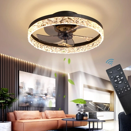 Lampa sufitowa Exlafi Czarny 50CM LED wentylator 6 prędkości cicha