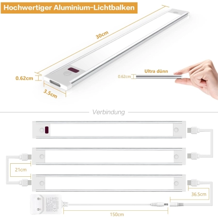 Oświetlenie podszafkowe Wobsion 42 cm 2 sztuki 18W 4000K LED
