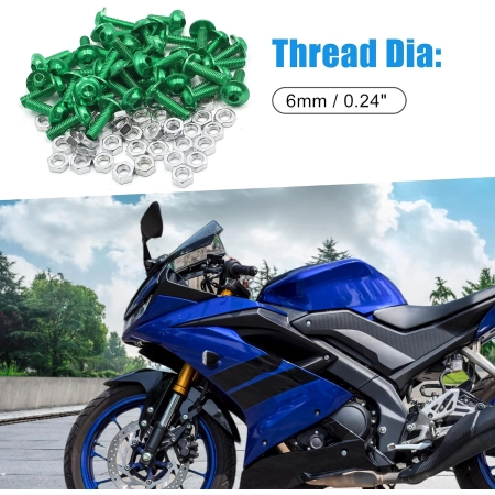 Śruby motocyklowe ABSOPRO M6 40 sztuk zielone łeb sześciokątny