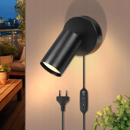 Lampa scienna GU10 Czarny mat 350 obrot nowoczesna z wtyczka i kablem