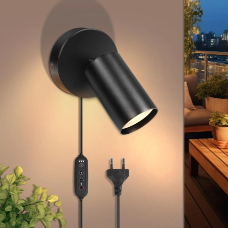 Lampa scienna GU10 Czarny mat 350 obrot nowoczesna z wtyczka i kablem