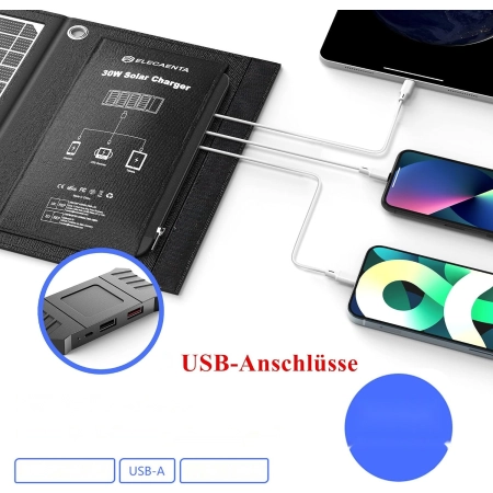 Ładowarka Słoneczna ELECAENTA 60W ETFE 3 Porty USB Wodoodporna Przenośna