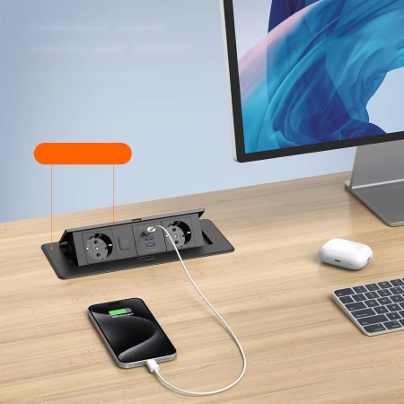 Gniazdko Aluminiowe Wpuszczane USB-C AC Czarny 2500W