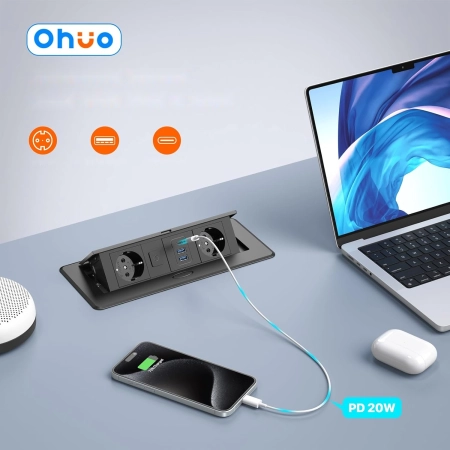 Gniazdko Aluminiowe Wpuszczane USB-C AC Czarny 2500W
