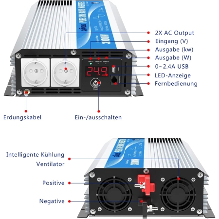 Falownik Giandel 3000W Przetwornica Napięcia DC 12V Sinusoidalny