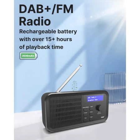 Radio przenośne TechBrand DAB+ 2500mAh 15h LCD 40 stacji słuchawki 3.5mm