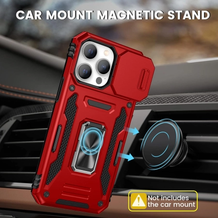 Etui Maxdara iPhone 14 Pro Max Czerwone z obrotowym pierścieniem 360 stopni