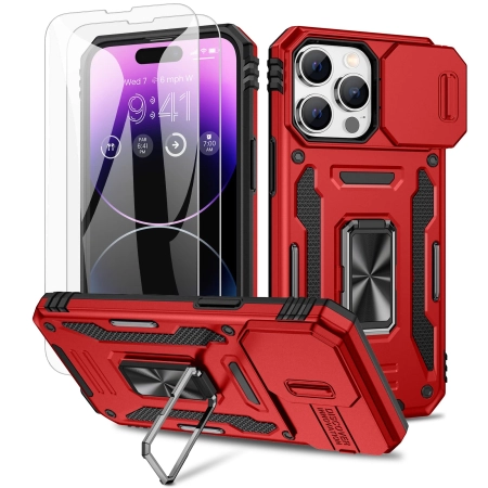 Etui Maxdara iPhone 14 Pro Max Czerwone z obrotowym pierścieniem 360 stopni