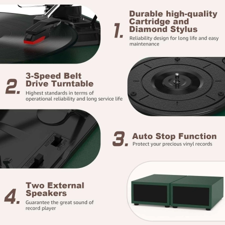 Gramofon Udreamer Gramofon 2 głośniki stereo vintage styl retro audio
